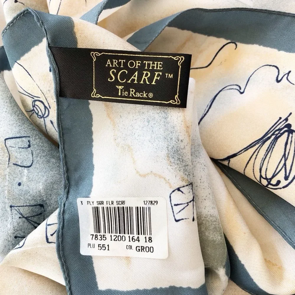 Tie Rack Vintage Gray & Tan Abstract Floral Scarf - 30” Square